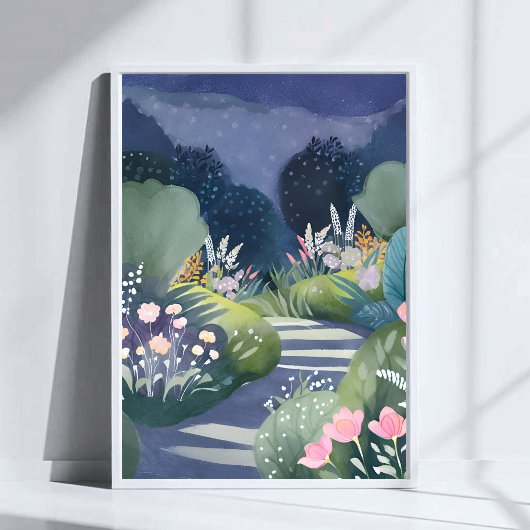 Midnight Garden | Watercolor Floral Path ポスター