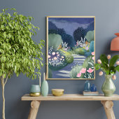 Midnight Garden | Watercolor Floral Path ポスター