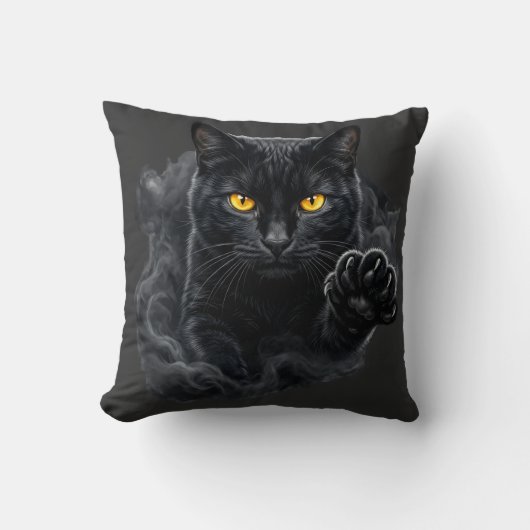 Midnight Gaze Black Cat Pillow クッション (正面)
