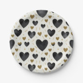 Midnight Glamour Watercolor & Gold Hearts ペーパープレート (正面)