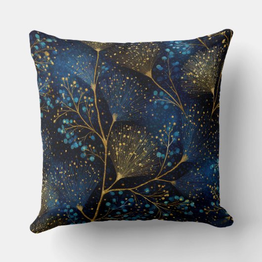 Midnight Gold Botanical Throw Pillow クッション (裏面)