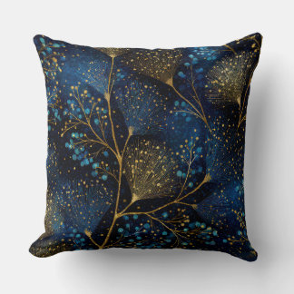 Midnight Gold Botanical Throw Pillow クッション