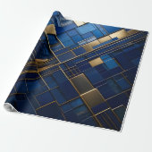 Midnight Gold Deco: Luxurious Navy Blue Geometric ラッピングペーパー (アンロールド)