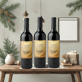 Midnight Gold Faux Champagne Dream Bubbly New Year ワインラベル
