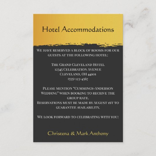 Midnight Gold Wedding Hotel Accommodations エンクロージャーカード (正面)