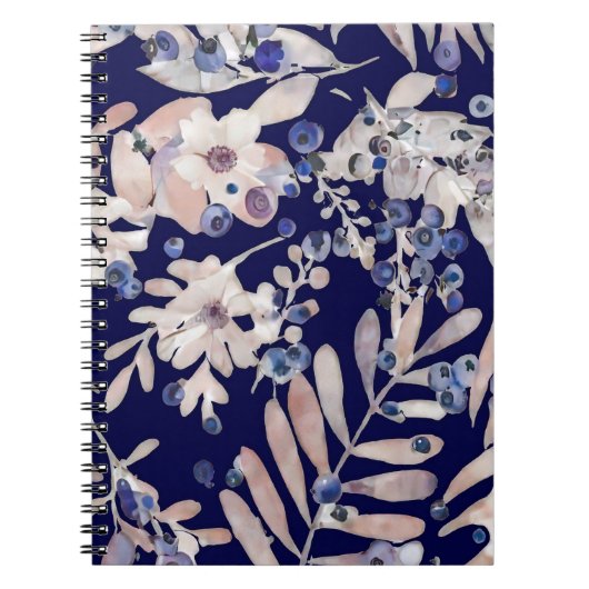 Midnight Indigo Eucalyptus & Blueberry Botanical ノートブック (正面)