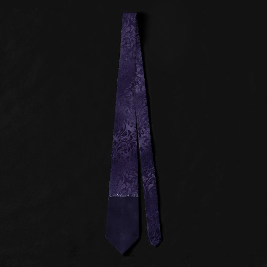 Midnight Indigo Romance | Satiny Grunge Damask ネクタイ