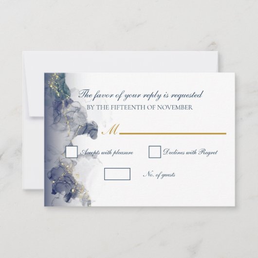 Midnight Ink & Gold Wedding RSVP Cards (正面)