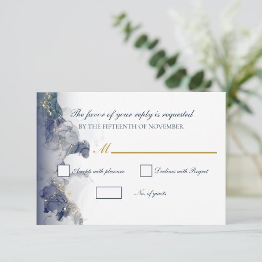 Midnight Ink & Gold Wedding RSVP Cards (スタンド正面)