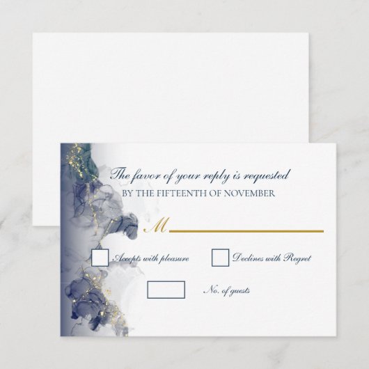 Midnight Ink & Gold Wedding RSVP Cards (正面/裏面)