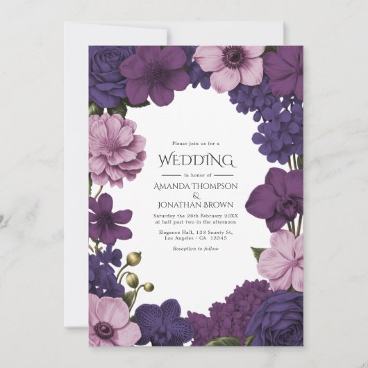 Midnight Iris, Velvet Plum & Dusty Petal Wedding 招待状 (正面)