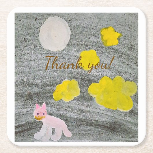 Midnight Kitty Adventure Thank You  スクエアペーパーコースター (正面)
