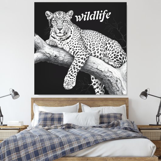 Midnight Leopard , Wildlife Illustration キャンバスプリント (インサイチュ (寝室))