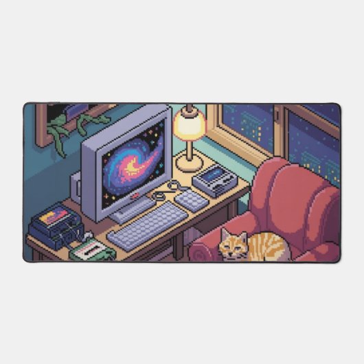 Midnight Lofi Pixel Art Retro Room Desk Mat デスクマット (正面)