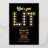 Midnight Luxe Let’s Get Lit Retro Christmas Party 箔招待状 (正面)