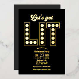 Midnight Luxe Let’s Get Lit Retro Christmas Party 箔招待状