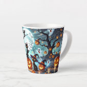 Midnight Magic: Black Cats & Pumpkins Halloween  カフェラテマグ (右アングル)