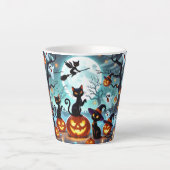 Midnight Magic: Black Cats & Pumpkins Halloween  カフェラテマグ (正面)
