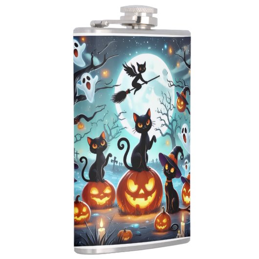 Midnight Magic: Black Cats & Pumpkins Halloween  フラスク (右)
