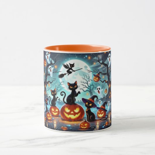 Midnight Magic: Black Cats & Pumpkins Halloween  マグカップ (中央)