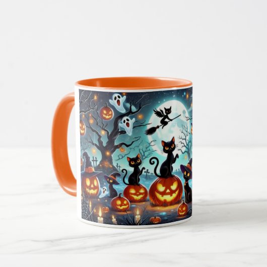 Midnight Magic: Black Cats & Pumpkins Halloween マグカップ (正面左)
