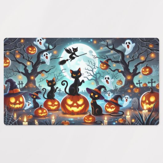 Midnight Magic: Black Cats & Pumpkins Halloween  ラベル (デザイン2)