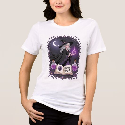 Midnight Magick Illustration of a Young Witch トライブレンドＴシャツ (正面)
