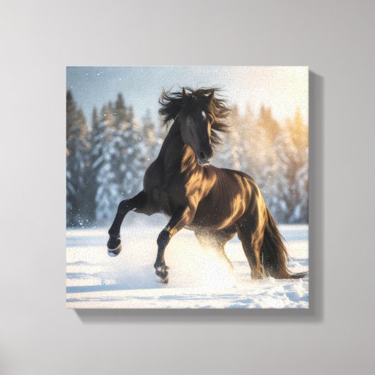 Midnight Majesty – Black Stallion in Winter Snow キャンバスプリント (正面)