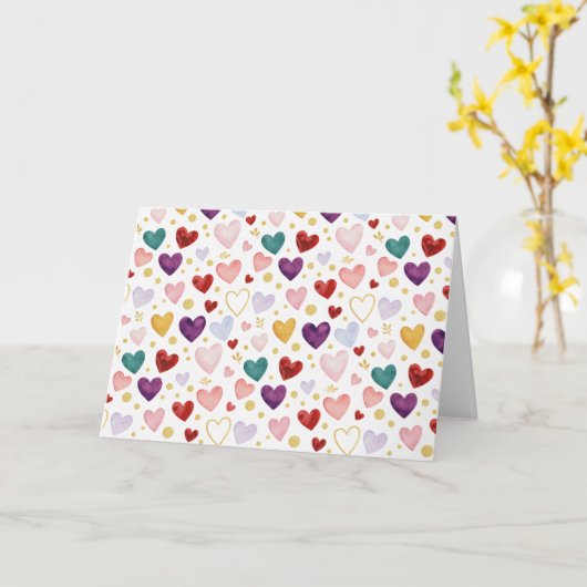 Midnight Majesty Watercolor Hearts カード (黄色い花)