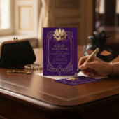 Midnight Masquerade Gold Feather Mask Purple 招待状