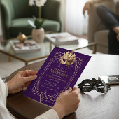 Midnight Masquerade Gold Feather Mask Purple 招待状