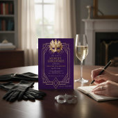 Midnight Masquerade Gold Feather Mask Purple 招待状