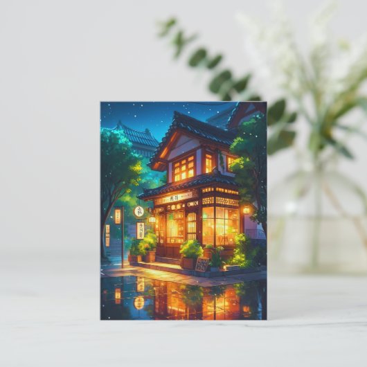 Midnight Matcha – 居心地の良い日本風ローファイカフェ ポストカード (スタンド正面)