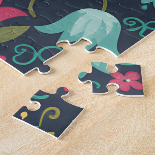 Midnight Meadow: Enchanting Folk-Art Tulip Pattern ジグソーパズル (側面)