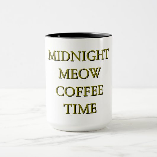 Midnight Meow Coffee Time–Black & Gold Cat Mug マグカップ (中央)