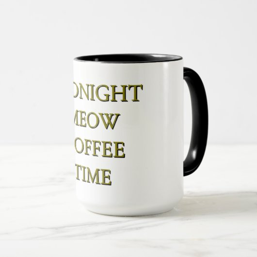 Midnight Meow Coffee Time–Black & Gold Cat Mug マグカップ (正面右)