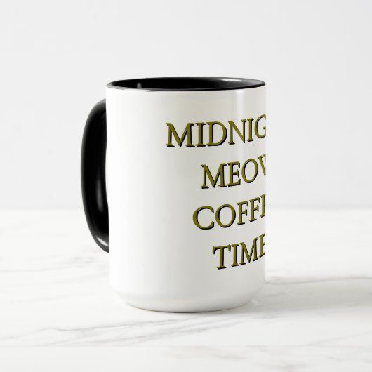 Midnight Meow Coffee Time–Black & Gold Cat Mug マグカップ (正面左)