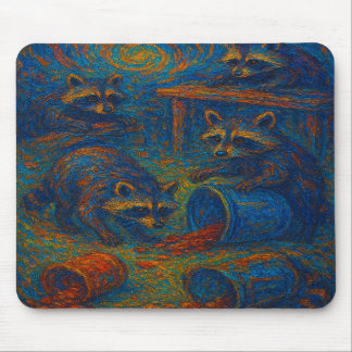 Midnight Mischief – Raccoons Getting into Trouble  マウスパッド