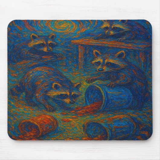 Midnight Mischief – Raccoons Getting into Trouble  マウスパッド (正面)