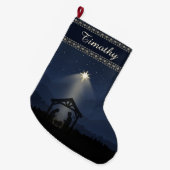 Midnight Nativity Silhouette Christmas Stocking ラージクリスマスストッキング (正面 (吊り時))