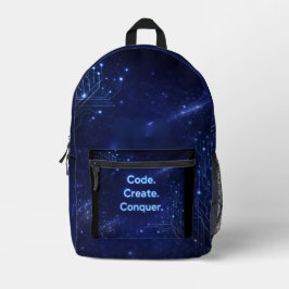 Midnight navy and electric blue AI art   プリントバックパック