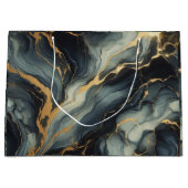 Midnight Navy and Gold Marble Artistic Pattern ラージペーパーバッグ (正面)