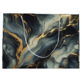 Midnight Navy and Gold Marble Artistic Pattern ラージペーパーバッグ (裏面)