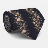 Midnight Navy & Gold Floral Luxury ネクタイ (ロール)