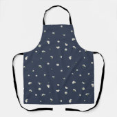Midnight Navy Japanese White Cosmos Floral Pattern エプロン (正面)