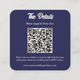 Midnight Navy Monogram QR Code Wedding Details スクエア名刺
