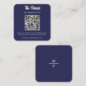 Midnight Navy Monogram QR Code Wedding Details スクエア名刺 (正面/裏面)