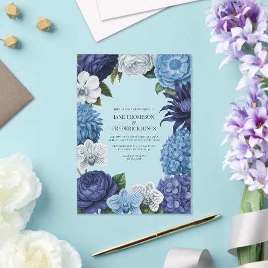 Midnight Navy, Steel Blue & Eucalyptus Grey アクリル招待状 (インサイチュ (ウェディング))
