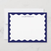 Midnight Navy Wavy Frame Note Card 招待状 (正面)