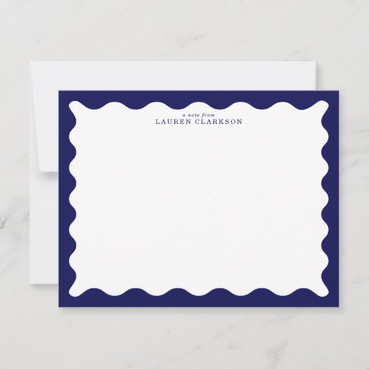 Midnight Navy Wavy Frame Note Card 招待状 (正面)